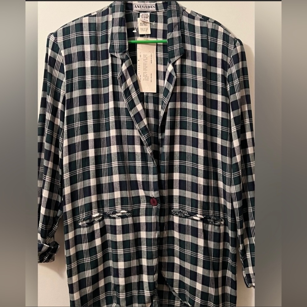 Vintage Anegada”s plaid white and Green Blazer new